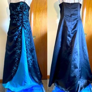 Beaded Embroidered Corset Formal Blue Black Tulle